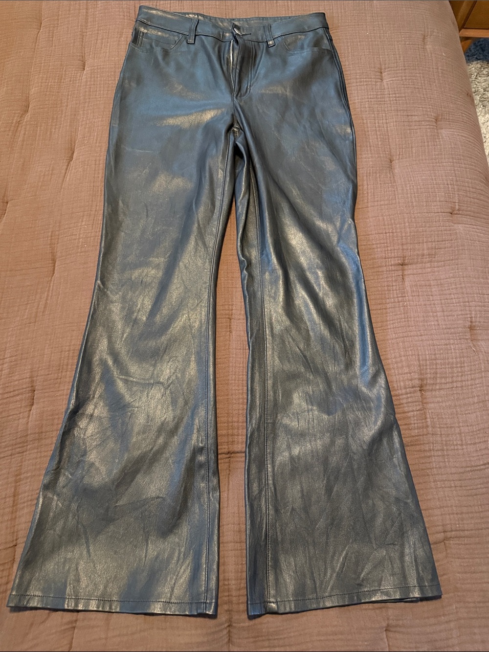 INC International Concepts Black Faux Leather Flare Pants Size 6